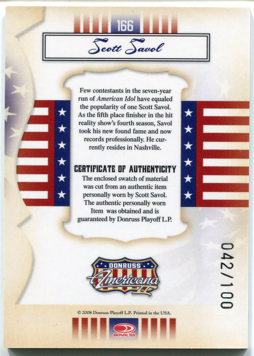 2008 Donruss Americana II Star Material Proof Scott Savol #166 Costume Card   - TvMovieCards.com