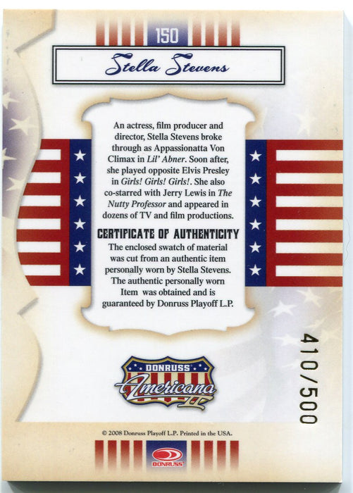 2008 Donruss Americana II Star Material Stella Stevens #150 Costume Card   - TvMovieCards.com