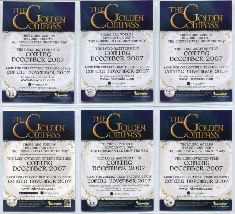 Golden Compass Promo Card Lot of 6 - GC P1 P2 SD 2007 UK Pi Inkworks 2007   - TvMovieCards.com