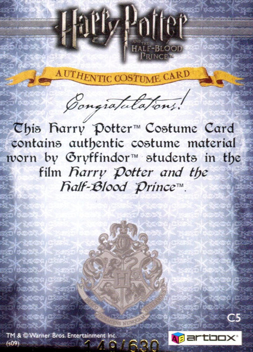 Harry Potter Half Blood Prince Gryffindor Students Costume Card HP C5 #149/630   - TvMovieCards.com