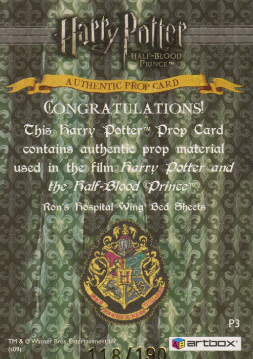 Harry Potter Half Blood Prince Update Hospital Sheets Prop Card HP P3 #118/190   - TvMovieCards.com