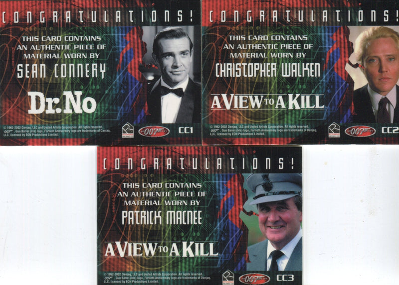 James Bond 40th Anniversary Costume Card Set Connery Walken Macnee CC1 - 3   - TvMovieCards.com