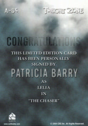 Twilight Zone 4 Science and Superstition Patricia Barry Autograph Card A-85   - TvMovieCards.com