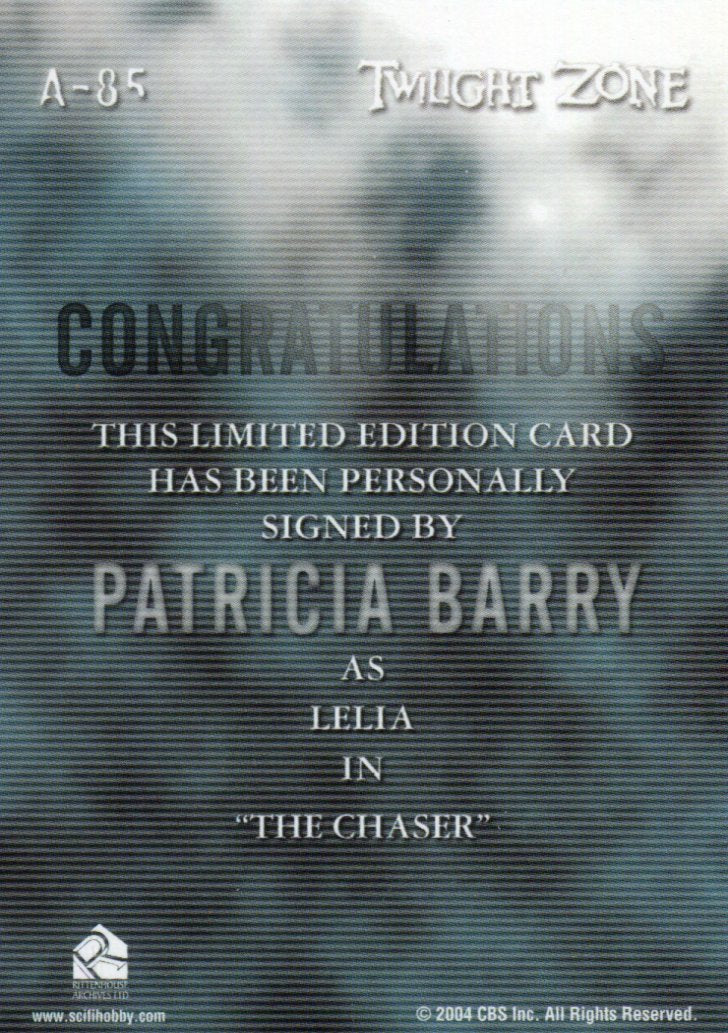 Twilight Zone 4 Science and Superstition Patricia Barry Autograph Card A-85   - TvMovieCards.com