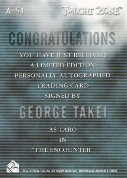 Twilight Zone 3 Shadows and Substance George Takei Autograph Card A-51   - TvMovieCards.com