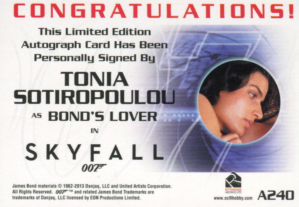 James Bond Autographs & Relics Tonia Sotiropoulou as Lover Autograph Card A240   - TvMovieCards.com