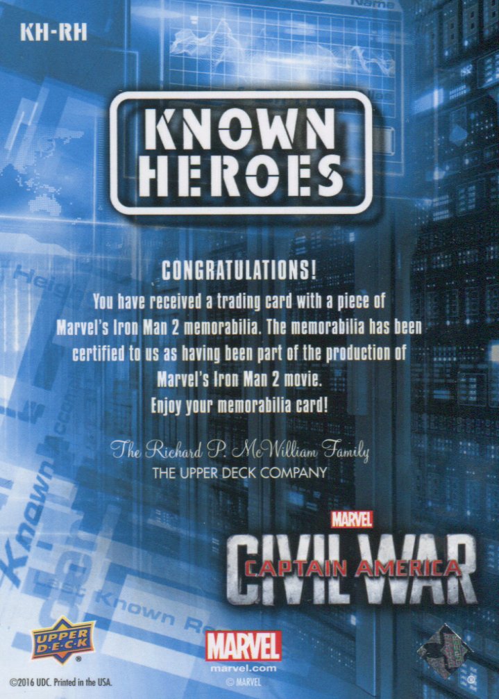 Captain America Civil War Movie Retail Col. Rhodey Rhodes Costume Card KH-RH   - TvMovieCards.com