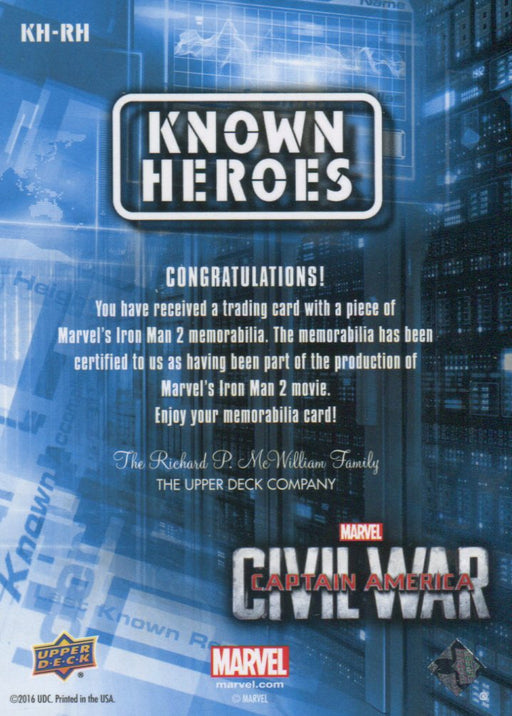 Captain America Civil War Movie Retail Col. Rhodey Rhodes Costume Card KH-RH   - TvMovieCards.com