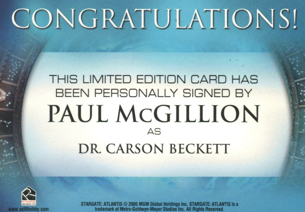 Stargate Atlantis Season One Paul McGillion Autograph Card   - TvMovieCards.com