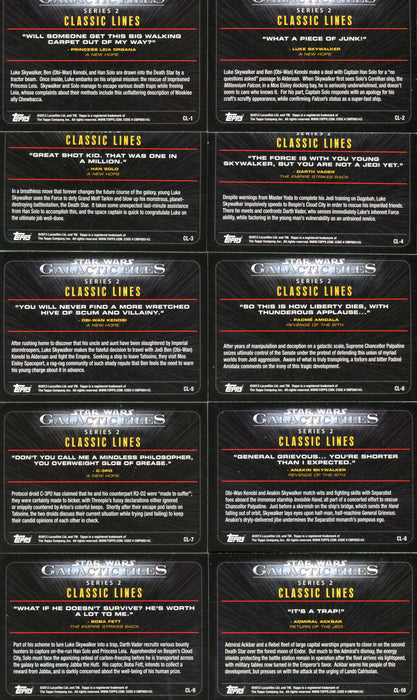 Star Wars Galactic Files Series 2 Classic Lines Chase Card Set CL1 thru CL10 Top   - TvMovieCards.com