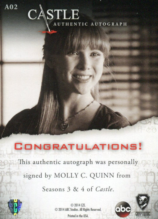 Castle Seasons 3 & 4 Molly C. Quinn Autograph Card A02   - TvMovieCards.com