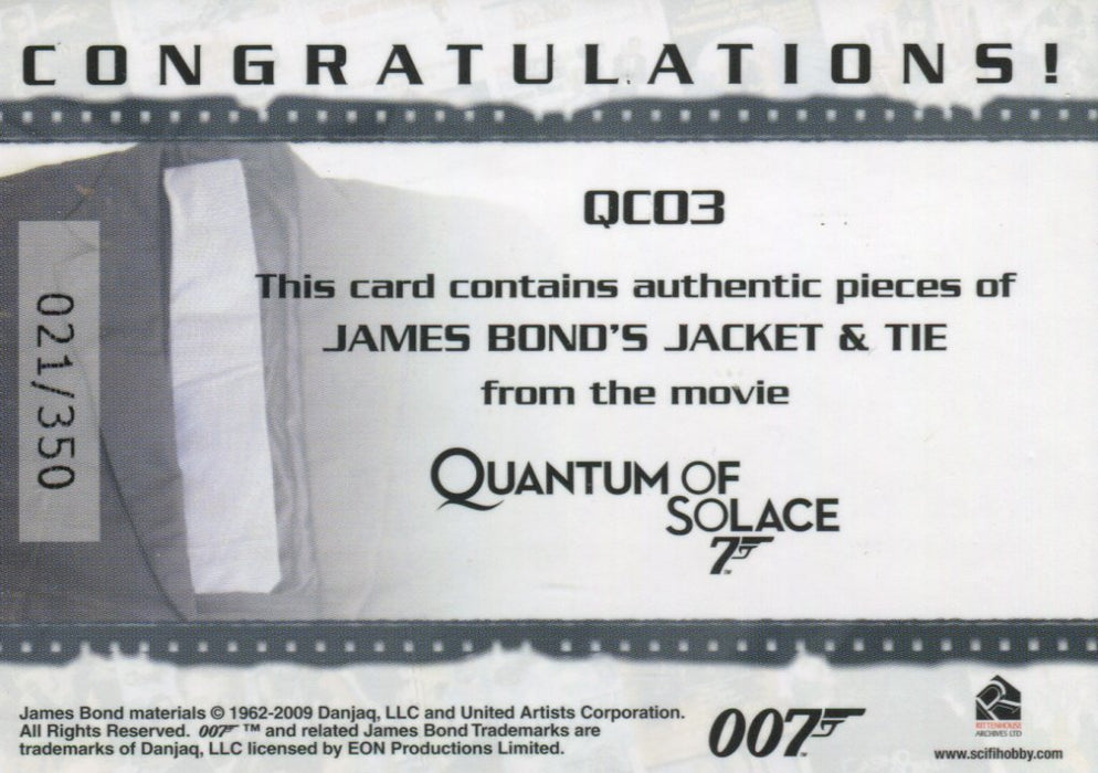 James Bond 2009 Archives James Bond Double Relic Card QC03 #021/350   - TvMovieCards.com