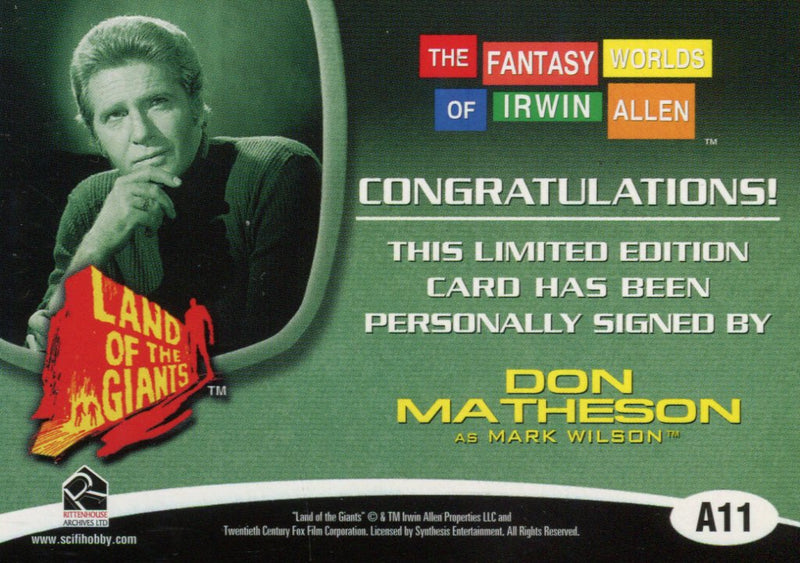 Fantasy Worlds of Irwin Allen Land of the Giants Don Matheson Autograph Card A11   - TvMovieCards.com