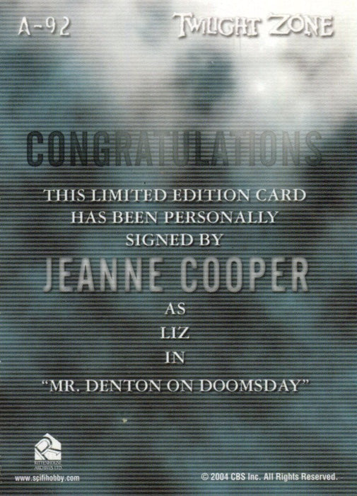 Twilight Zone 4 Science and Superstition Jeanne Cooper Autograph Card A-92   - TvMovieCards.com