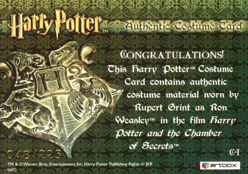 The World Harry Potter 3D Rupert Grint Ron Weasley Costume Card HP C4 #048/225   - TvMovieCards.com