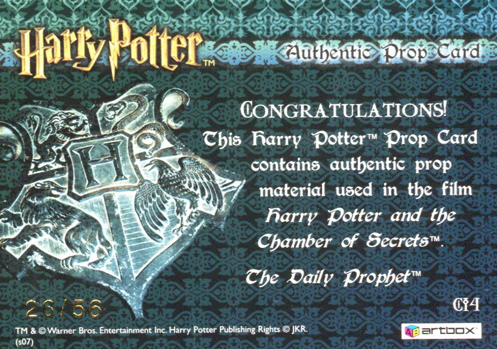 The World of Harry Potter 3D Daily Prophet Incentive Prop Card HP Ci4 #26/56   - TvMovieCards.com
