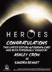 Heroes Archives Ashley Crow as Sandra Bennet Autograph Card Rittenhouse   - TvMovieCards.com