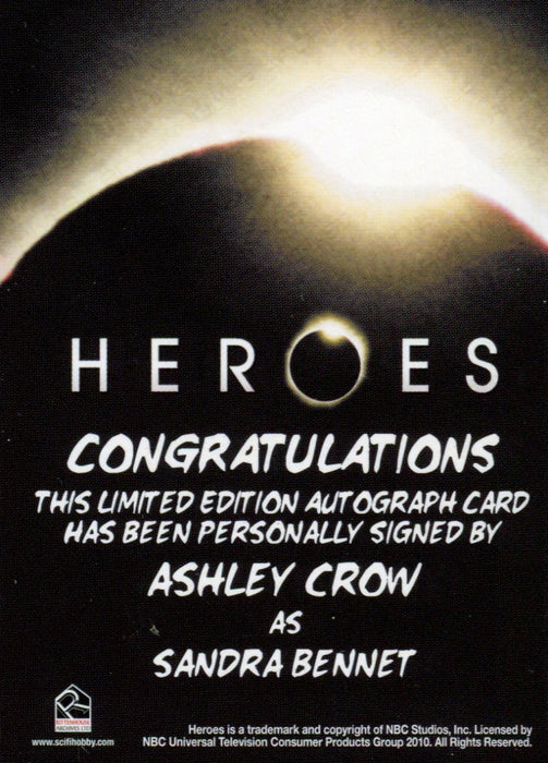 Heroes Archives Ashley Crow as Sandra Bennet Autograph Card Rittenhouse   - TvMovieCards.com