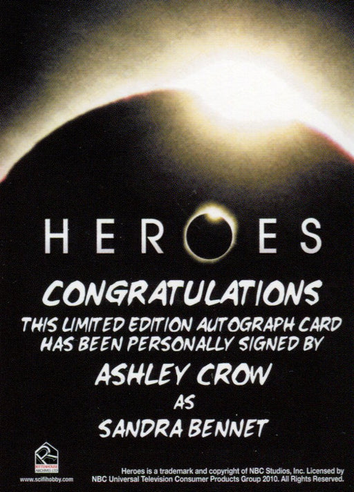 Heroes Archives Ashley Crow as Sandra Bennet Autograph Card   - TvMovieCards.com