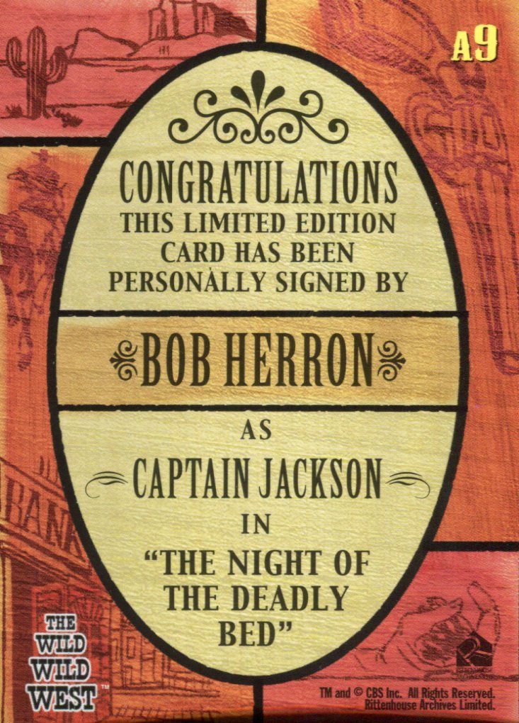 Wild Wild West Season 1 Bob Herron Autograph Card A9   - TvMovieCards.com