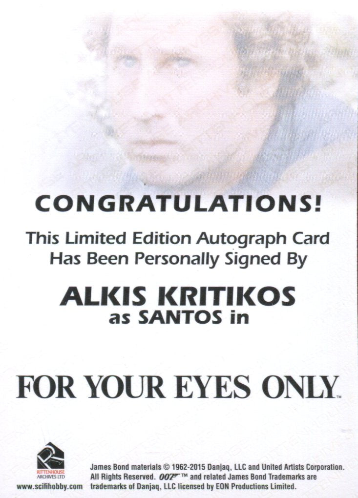 James Bond Archives Final Edition 2017 Alkis Kritikos Autograph Card   - TvMovieCards.com