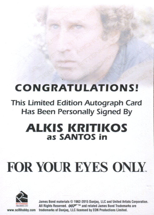 James Bond Archives Final Edition 2017 Alkis Kritikos Autograph Card   - TvMovieCards.com