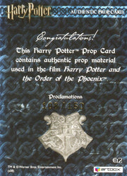 The World of Harry Potter 3D 2 Proclamations Incentive Prop Card HP Ci2 #108/160   - TvMovieCards.com