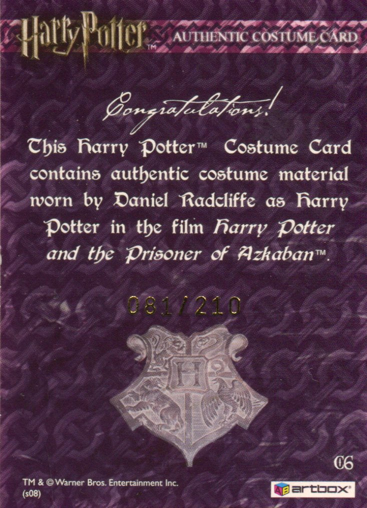 The World of Harry Potter 3D 2 Daniel Radcliffe Costume Card HP C6 #081/210   - TvMovieCards.com