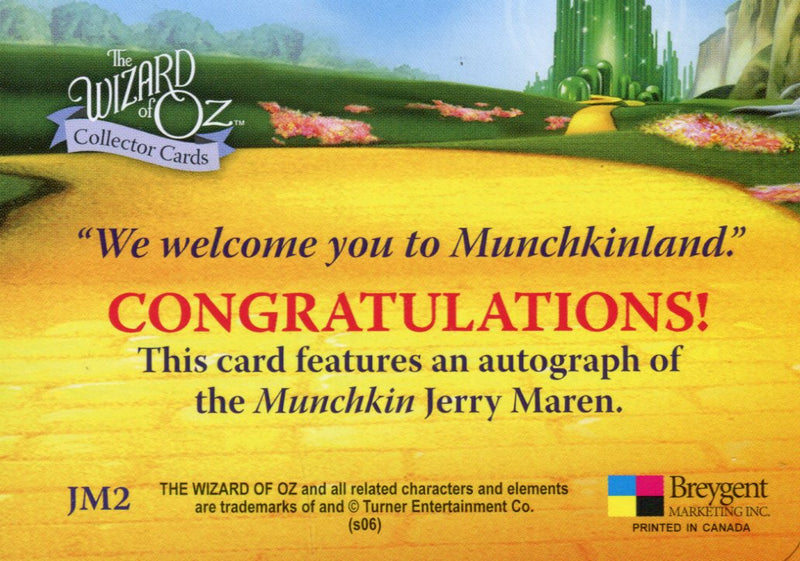 Wizard of Oz  Autograph  Card Lollipop Kid - Jerry Maren (Purple JM2)   - TvMovieCards.com