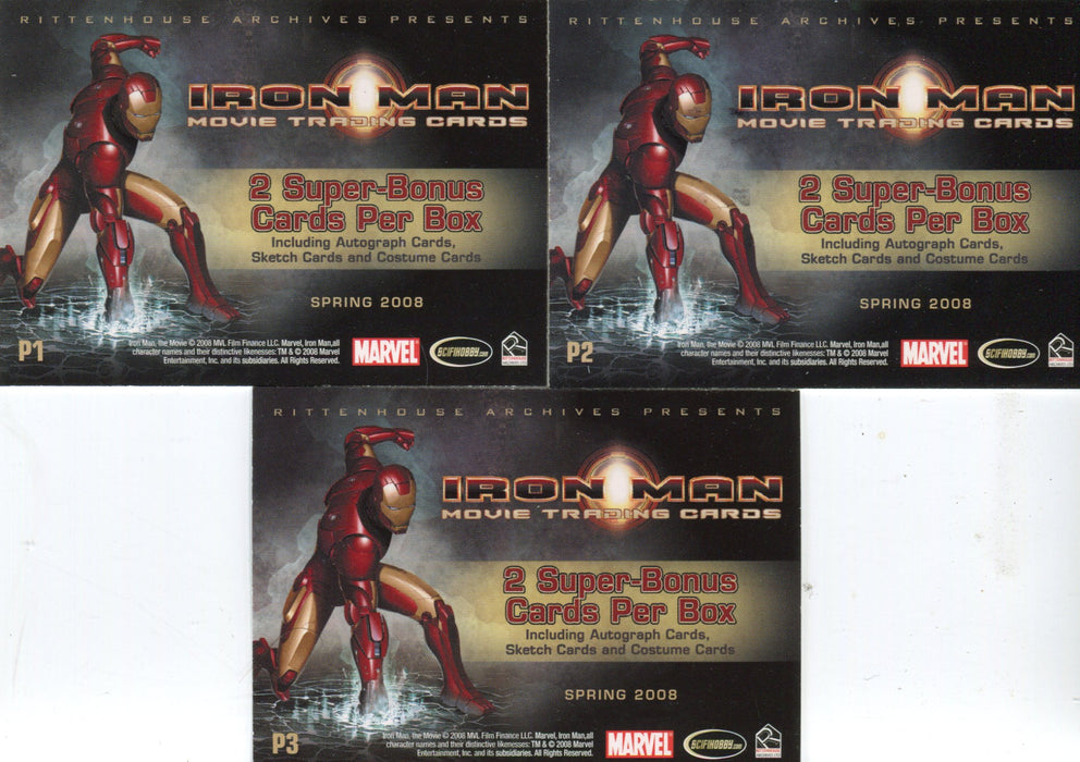 Iron Man Movie Promo Card Set P1 P2 P3 Rittenhouse Archives 2008   - TvMovieCards.com