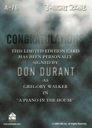 Twilight Zone 4 Science and Superstition Don Durant Autograph Card A-70   - TvMovieCards.com