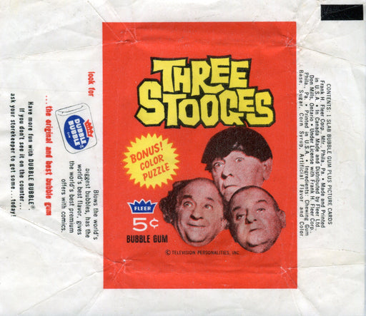 Three Stooges 1965 Fleer Vintage 5 Cent Bubble Gum Trading Card Wrapper   - TvMovieCards.com