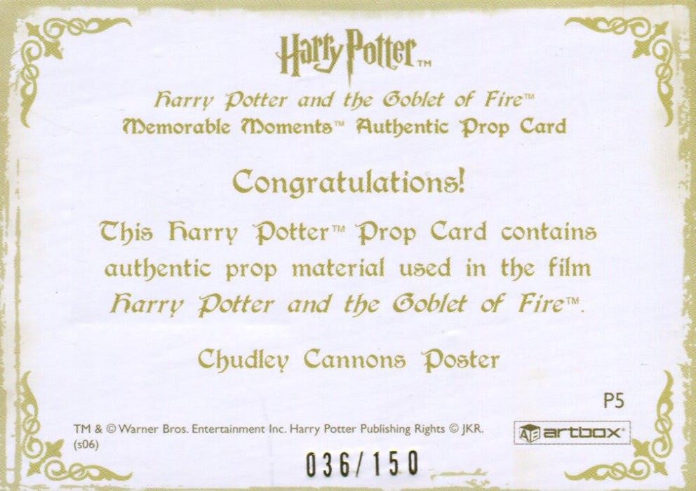 Harry Potter Memorable Moments Chudley Cannons Poster Prop Card HP P5 #036/150   - TvMovieCards.com