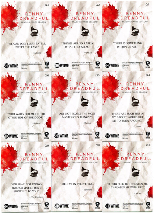 2015 Penny Dreadful Season One Quotable Chase Trading Card Set Q1-Q9   - TvMovieCards.com