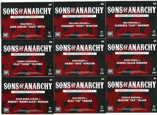 2015 Sons of Anarchy Season 4 & 5 Gallery Chase Card Set G1-G9   - TvMovieCards.com