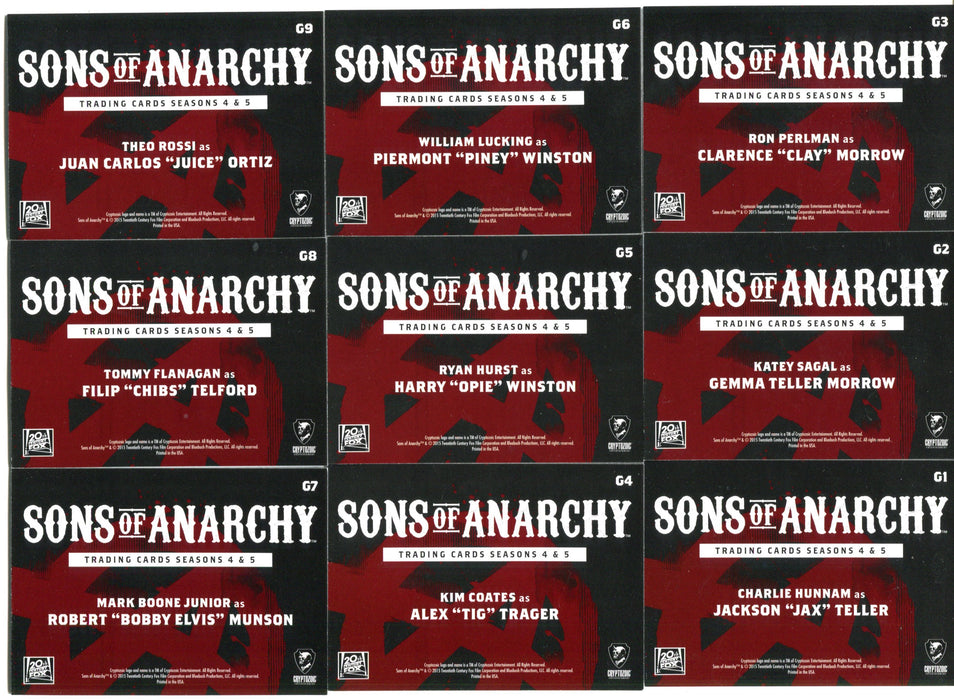 2015 Sons of Anarchy Season 4 & 5 Gallery Chase Card Set G1-G9   - TvMovieCards.com