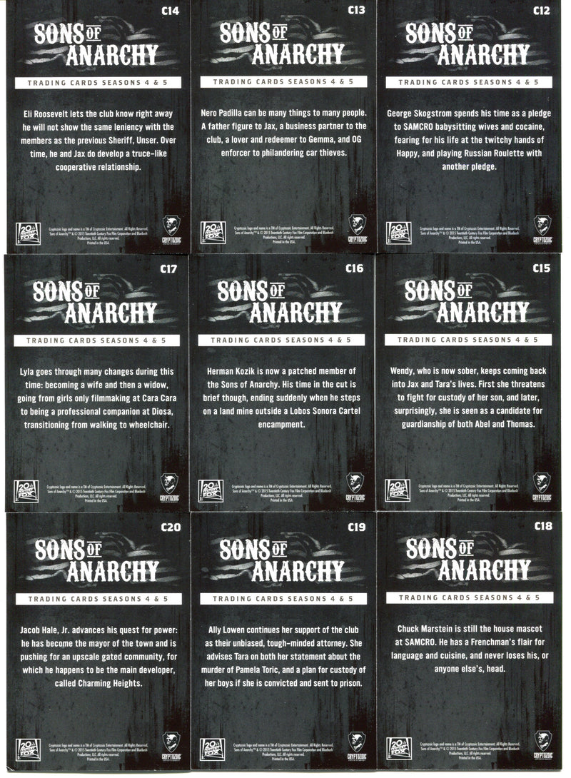 2015 Sons of Anarchy Season 4 & 5 Character Bios Chase Card Set C12-C20   - TvMovieCards.com