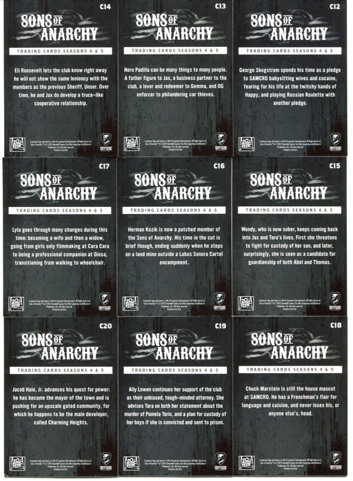 2015 Sons of Anarchy Season 4 & 5 Character Bios Chase Card Set C12-C20   - TvMovieCards.com