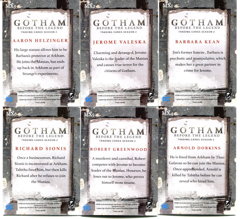 2017 Gotham Season 2 Before The Legend Maniax Chase Trading Card Set MX1-MX6   - TvMovieCards.com