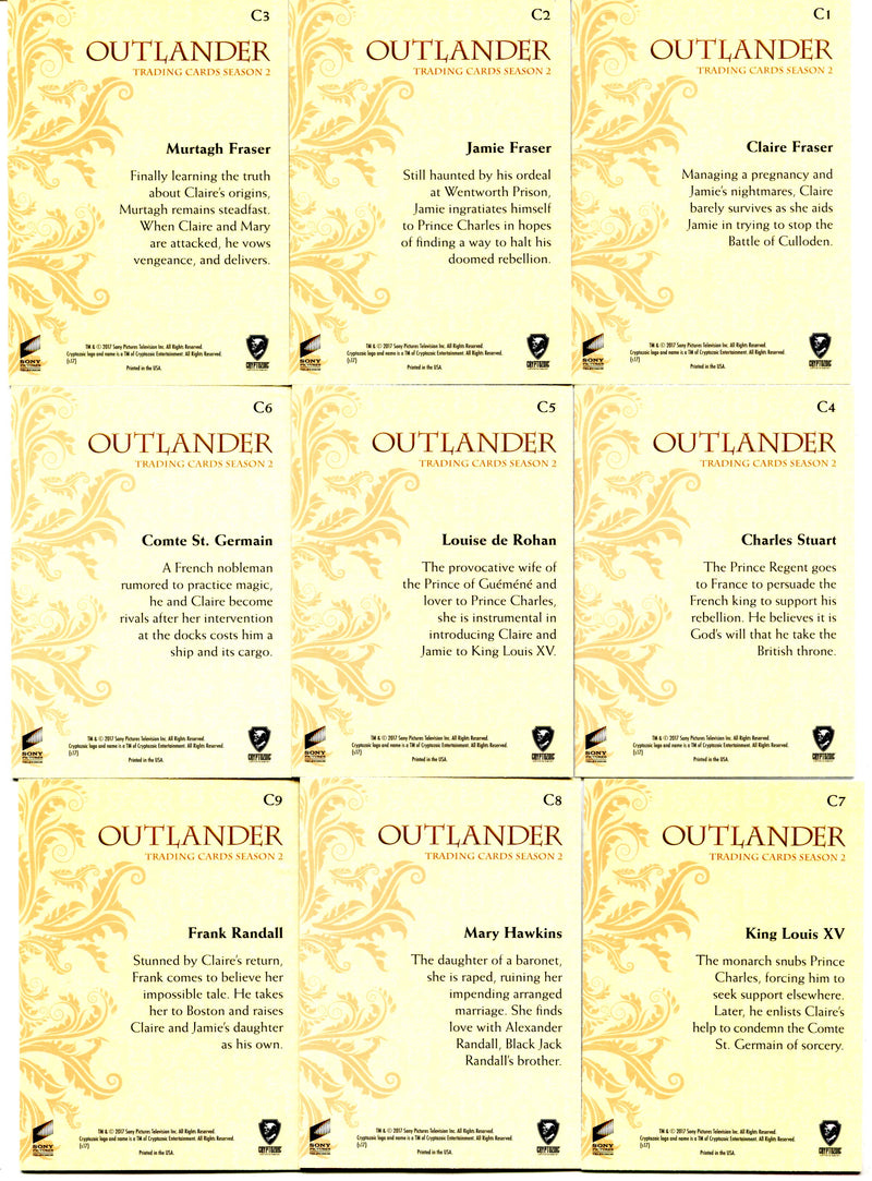 Outlander Season 2 Character Bios Chase Card Set C1-C9 Cryptozoic 2017   - TvMovieCards.com