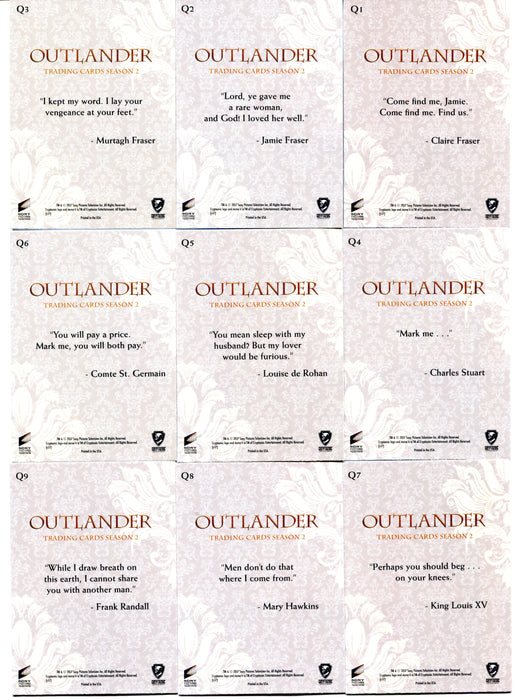 Outlander Season 2 Quotes Chase Card Set Q1-Q9 Cryptozoic 2017   - TvMovieCards.com