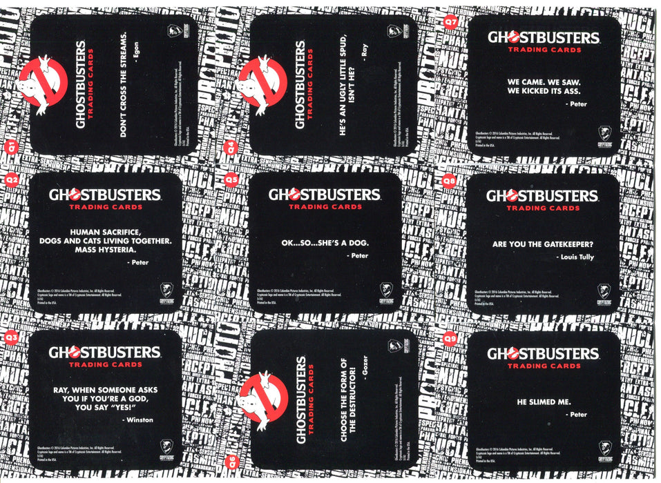 2016 Ghostbusters Movie Quotes Chase Trading Card Set Q1-Q9 Cryptozoic   - TvMovieCards.com