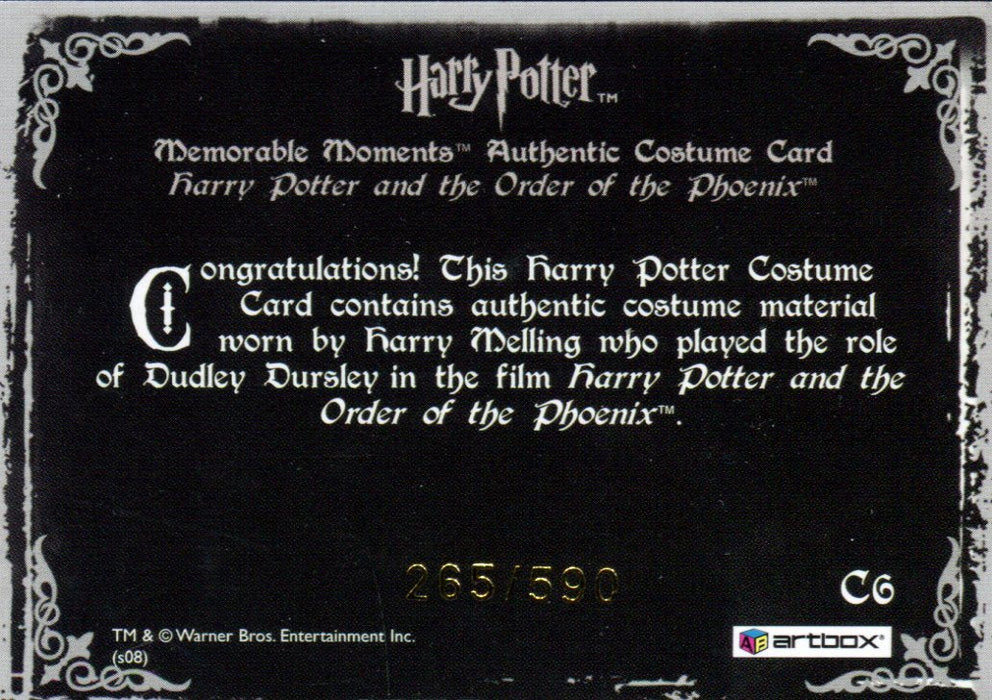 Harry Potter Memorable Moments 2 Dudley Dursley Costume Card HP C6 #265/590   - TvMovieCards.com