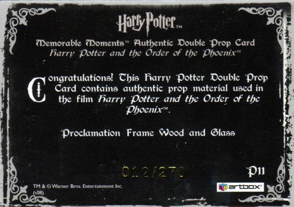 Harry Potter Memorable Moments 2 Frames Double Prop Card HP P11 #012/270   - TvMovieCards.com