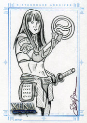 Xena Art & Images Sketch Card by Sean Pence Xena Holding Chakrum   - TvMovieCards.com