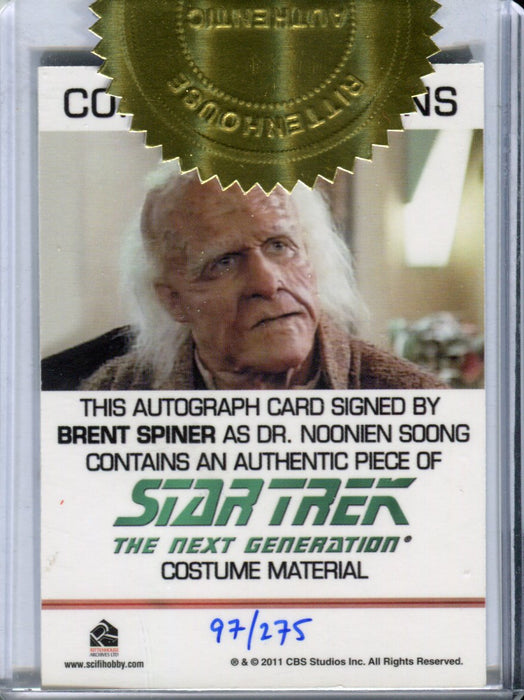 Star Trek TNG Heroes & Villains Brent Spiner Autograph Costume Card #97/275   - TvMovieCards.com