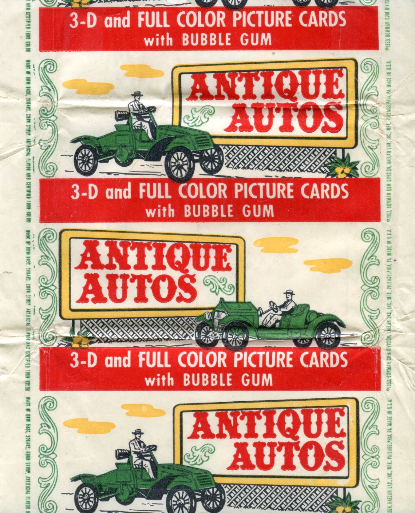 Antique Autos 1953 Bowman Vintage Bubble Gum Trading Card Wrapper   - TvMovieCards.com