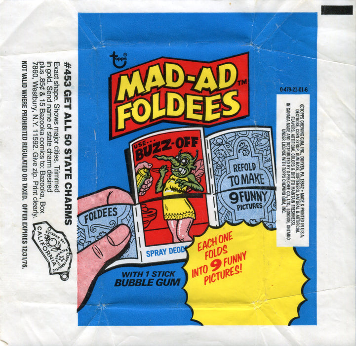Mad-Ad Foldees 1976 Topps Vintage Bubble Gum Trading Card Wrapper   - TvMovieCards.com