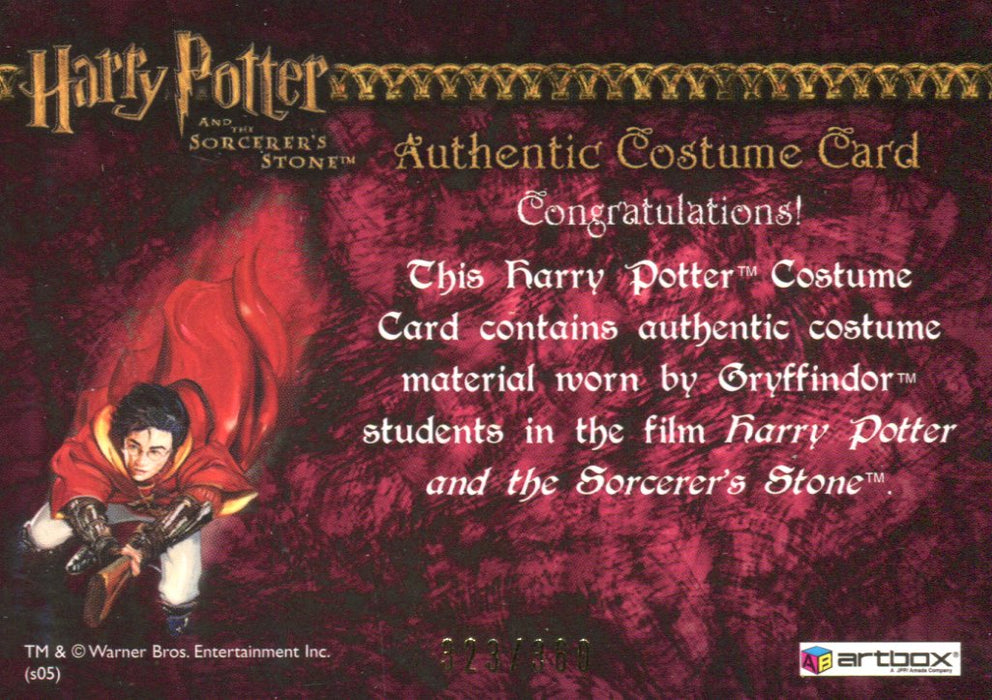 Harry Potter Sorcerer's Stone Gryffindor Student Tie Costume Card HP #323/360   - TvMovieCards.com