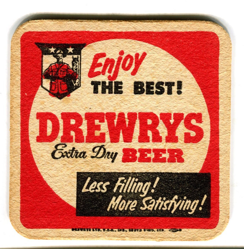 1940s Drewrys Beer & Ale 3½ inch Coaster "Enjoy The Best!" South Bend IN   - TvMovieCards.com